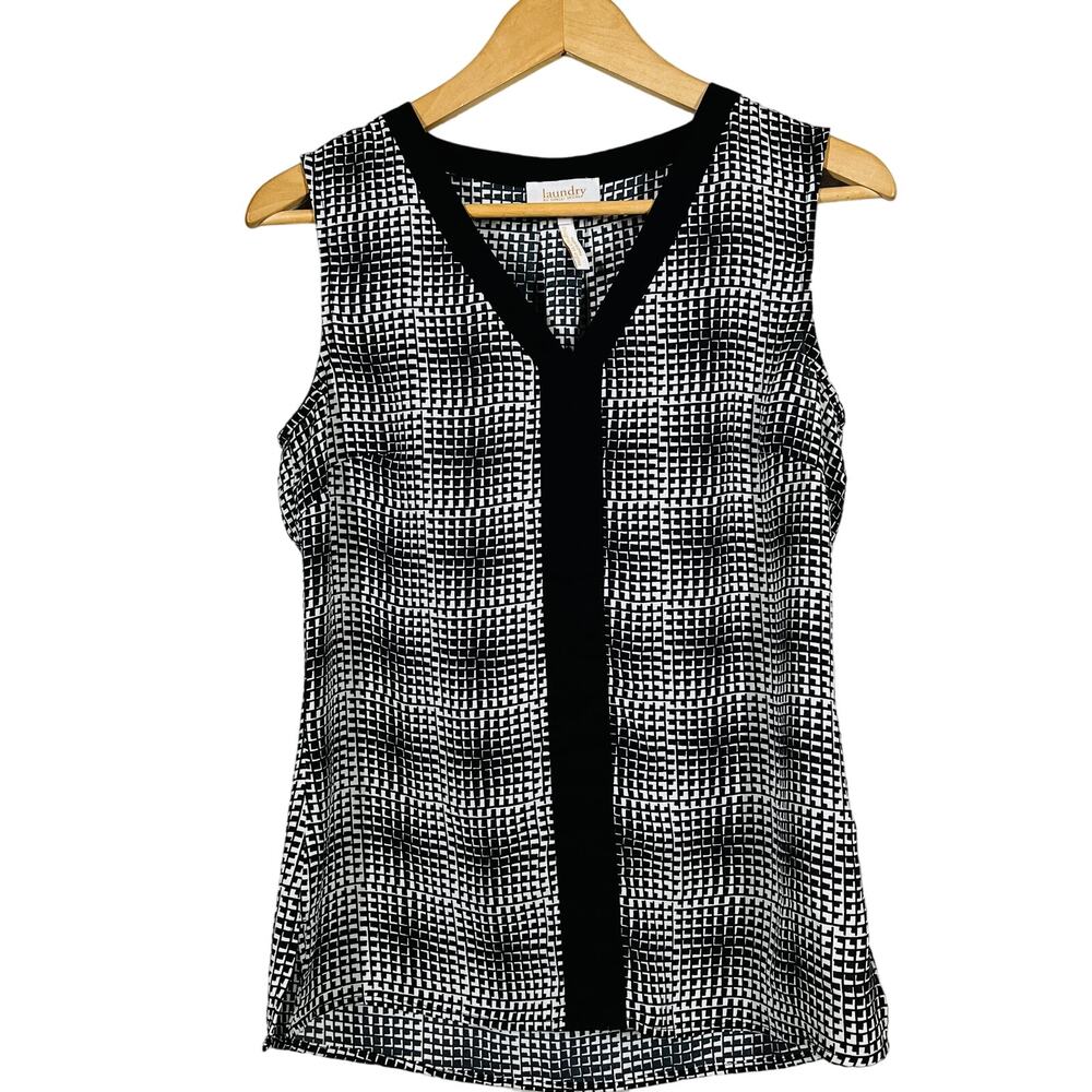 laundry x Shelli Segal Geo Print Sleeveless Semi Sheer Top Casual Black - 4